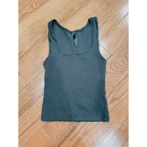 SKIMS Ribbed Cropped Fitted Tank Top Small Faded Black